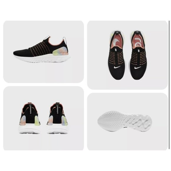 Nike React Phantom Run FK 2 Flyknit Black/Mango Running Shoes Women’s - Picture 2 of 6